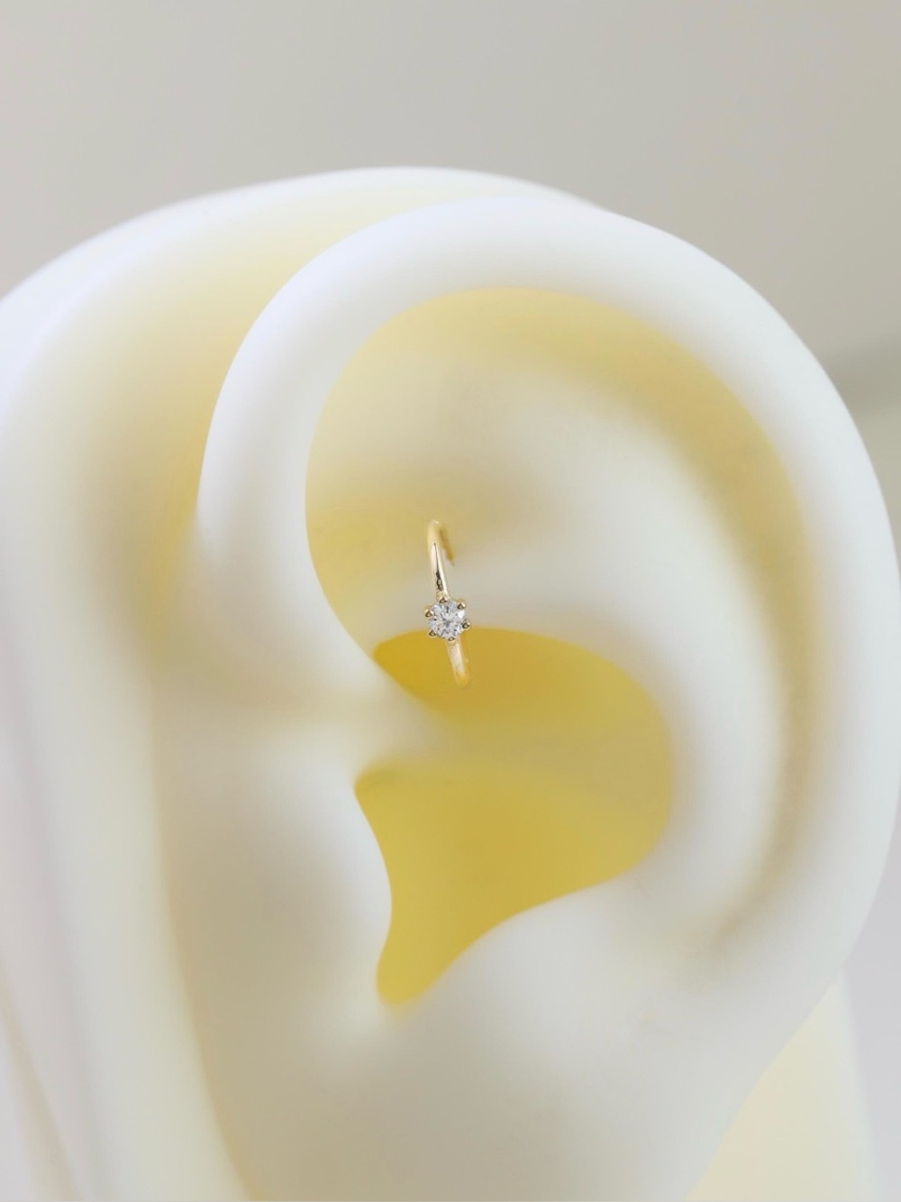 14K Solid Gold Diamond Clicker Hoop Ring, Helix Cartilage Conch Tragus